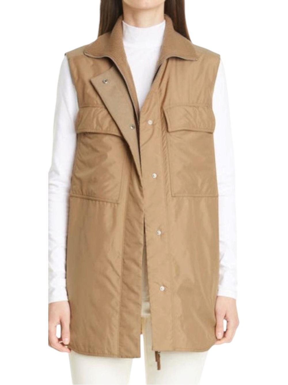 Lafayette 148 Willis Knit Dickey Vest Camel Size L Like-New